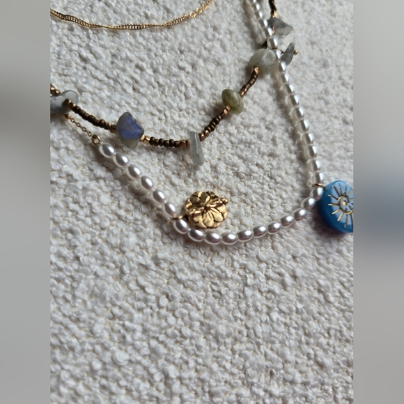 NWT! Free People, Swim & Sleep Layered Necklace,Gold Tone/Blue/White - Picture 12 of 12